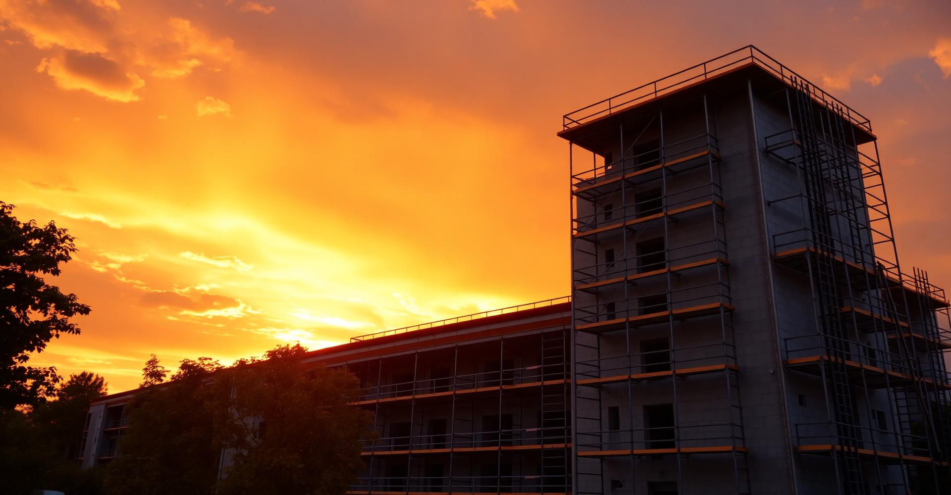 Obra moderna ao entardecer